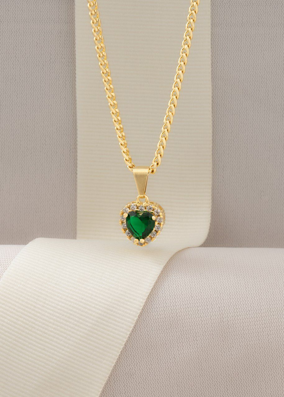 CADENA 45CM + DIJE CORAZON GREEN