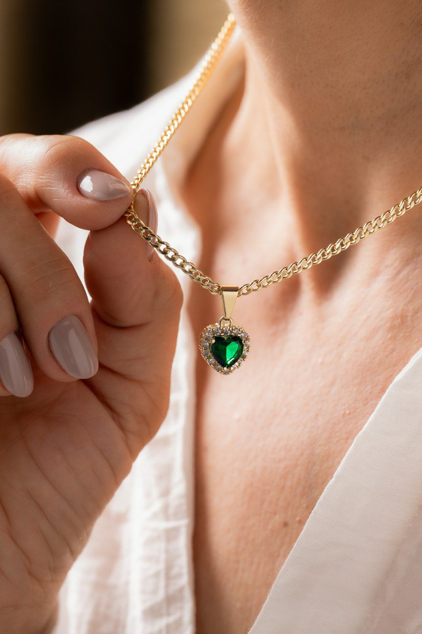 CADENA 45CM + DIJE CORAZON GREEN