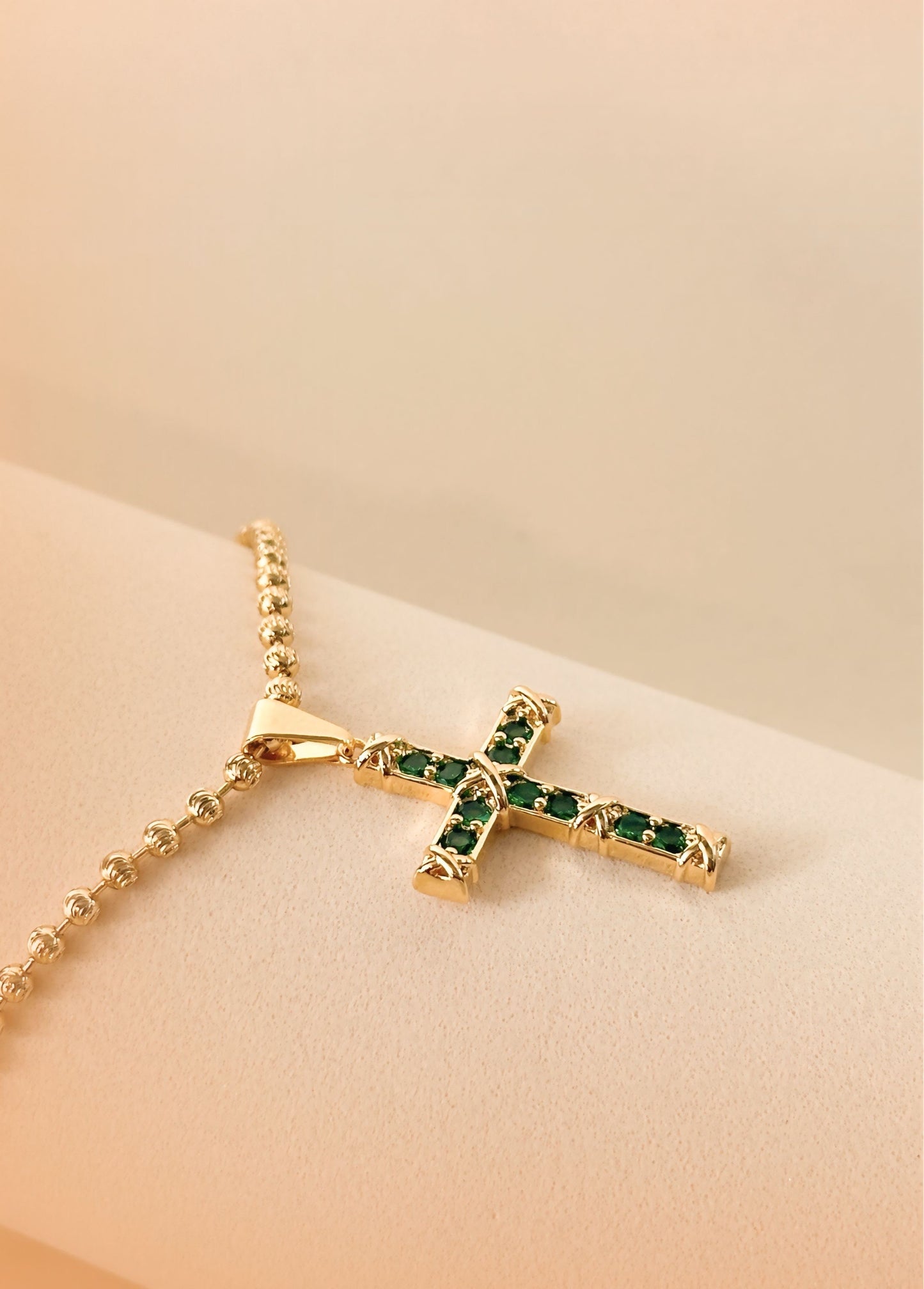 Cadena Militar italiana 65cm + Cruz verde esmeralda