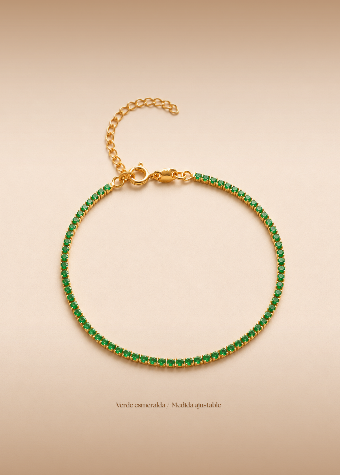 Pulsera Tennis Verde Esmeralda 17 cm + extensor 3 cm
