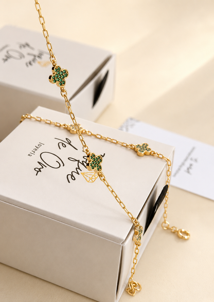 Pulsera de lujo  trebol 17 cm Verde O Cristal