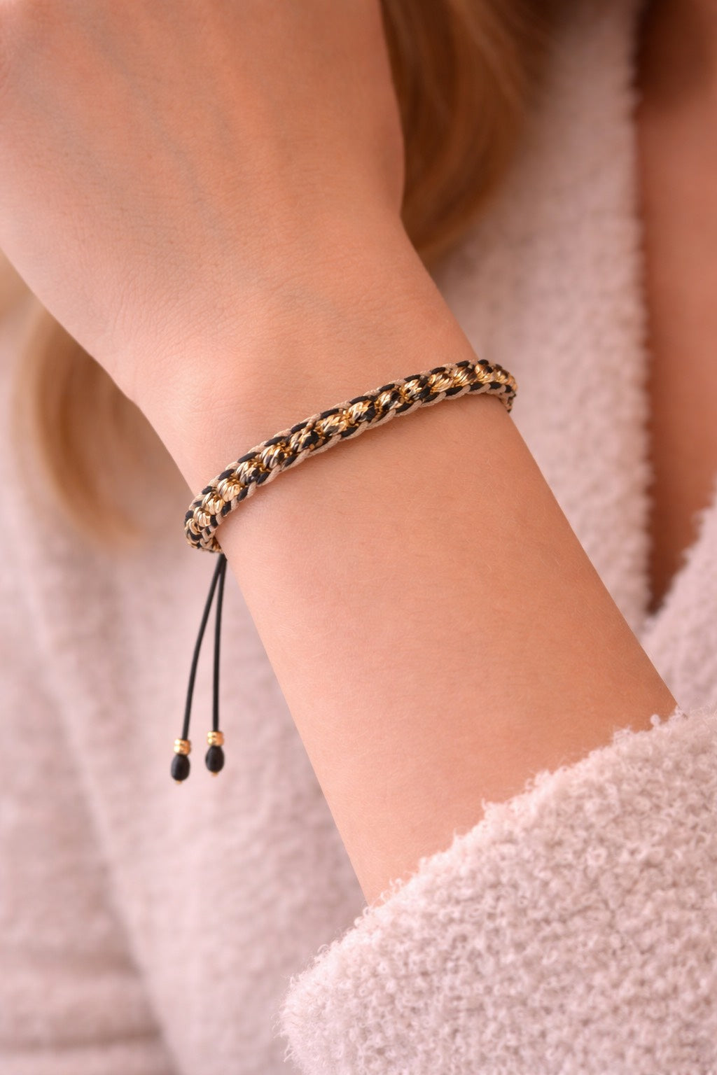 Pulsera doble tejido Diamantada / balin 5mm