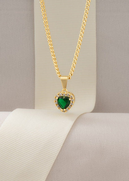 CADENA 45CM + DIJE CORAZON GREEN