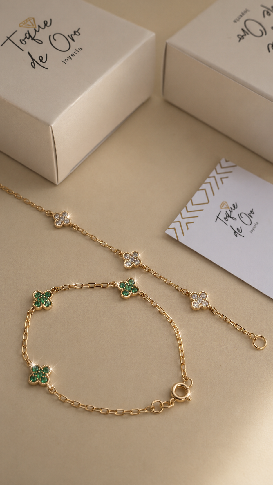 Pulsera de lujo  trebol 17 cm Verde O Cristal
