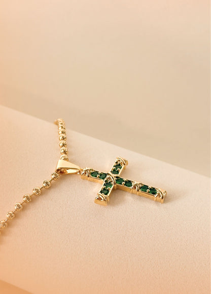 Cadena Militar italiana 65cm + Cruz verde  esmeralda