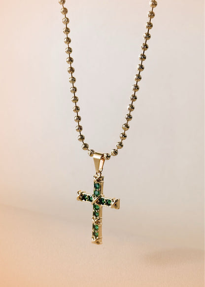 Cadena Militar italiana 65cm + Cruz verde  esmeralda