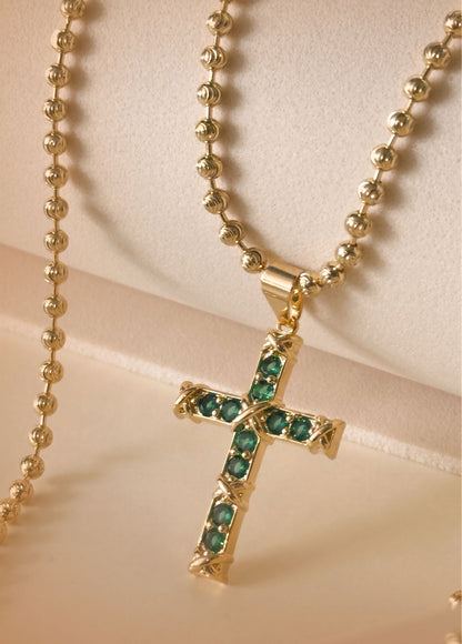 Cadena Militar italiana 65cm + Cruz verde  esmeralda