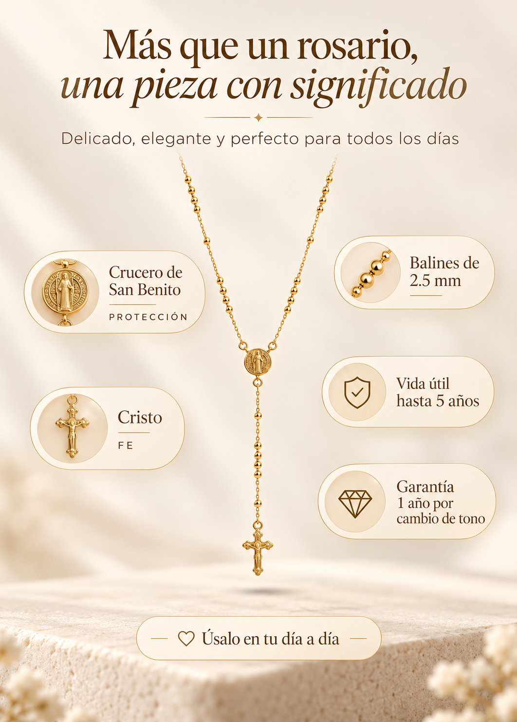 Rosario 45 cms San Benito balin 2.5 mm