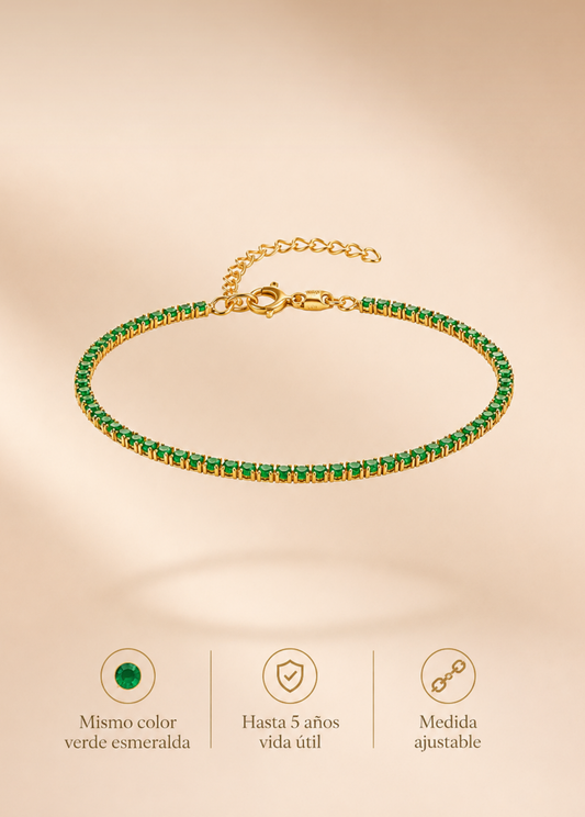 Pulsera Tennis Verde Esmeralda 17 cm + extensor 3 cm