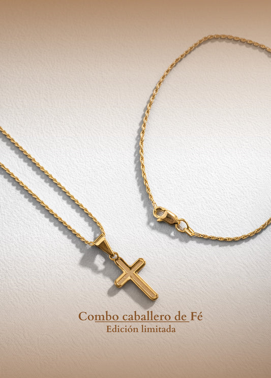 Combo Caballero / Cadena lazo  + Cruz + Pulsera