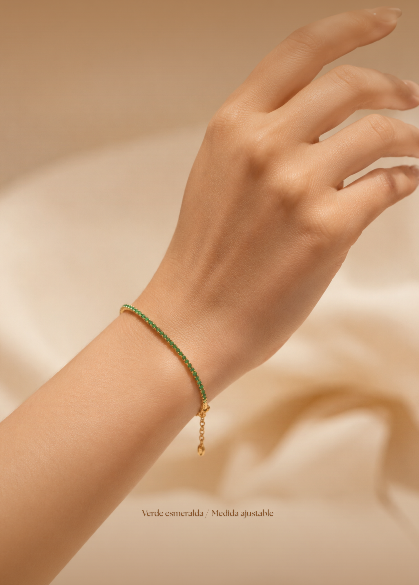 Pulsera Tennis Verde Esmeralda 17 cm + extensor 3 cm