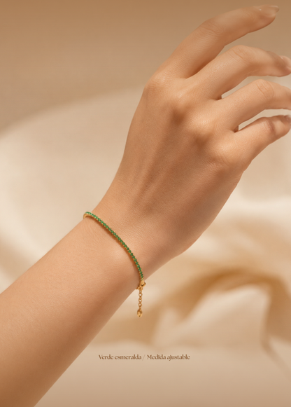 Pulsera Tennis Verde Esmeralda 17 cm + extensor 3 cm