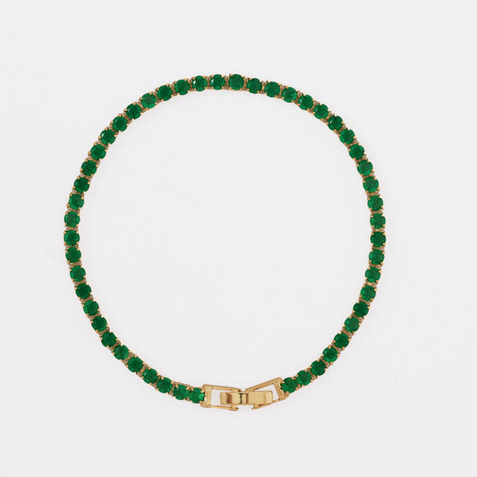 Pulsera Tennis  Verde - Cristal - Negro 20Cms