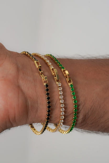 Pulsera Tennis  Verde - Cristal - Negro 20Cms