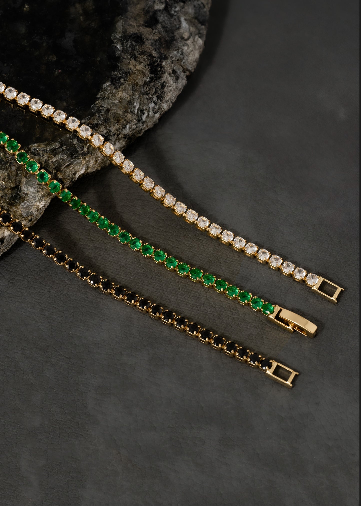 Pulsera Tennis  Verde - Cristal - Negro 20Cms
