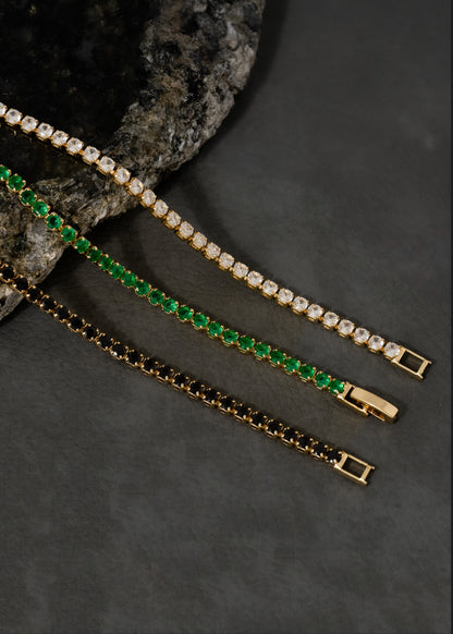 Pulsera Tennis  Verde - Cristal - Negro 20Cms
