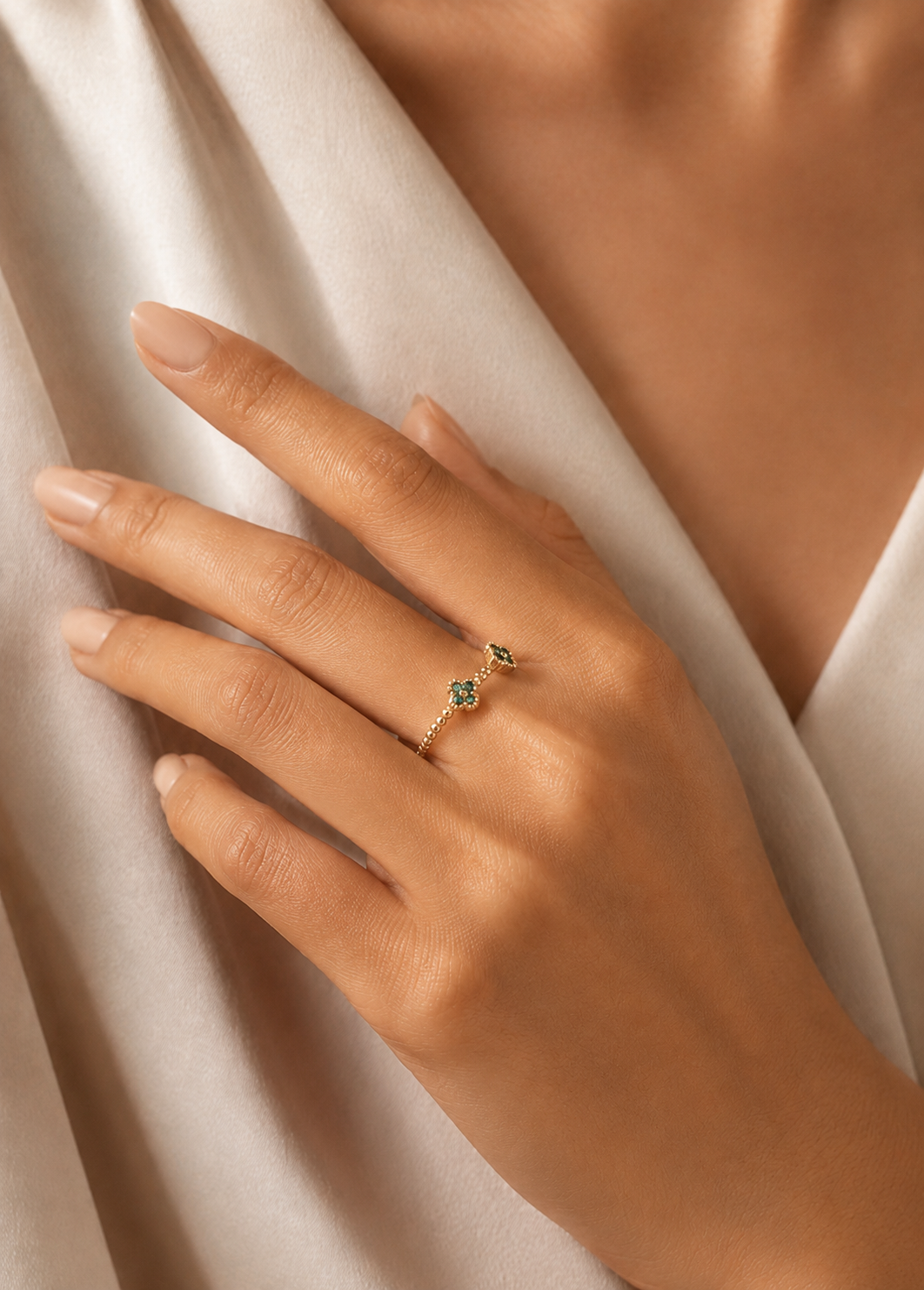 Anillo Ajustable 3 Trebol Verde