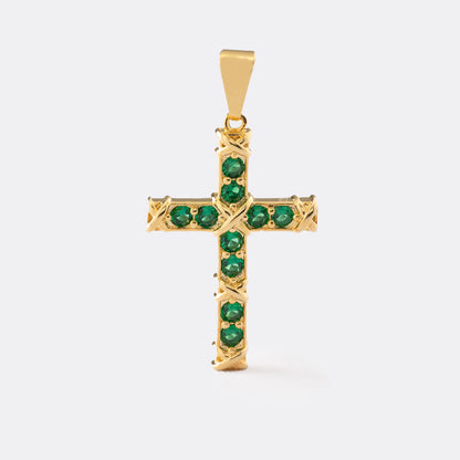 Dije Cruz De Lujo Verde Tipo Esmeralda