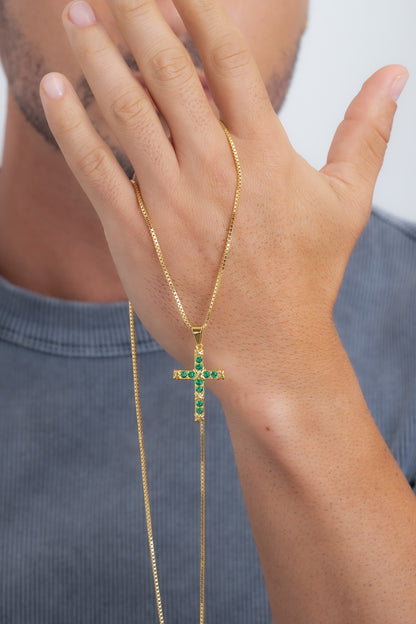 Dije Cruz De Lujo Verde Tipo Esmeralda
