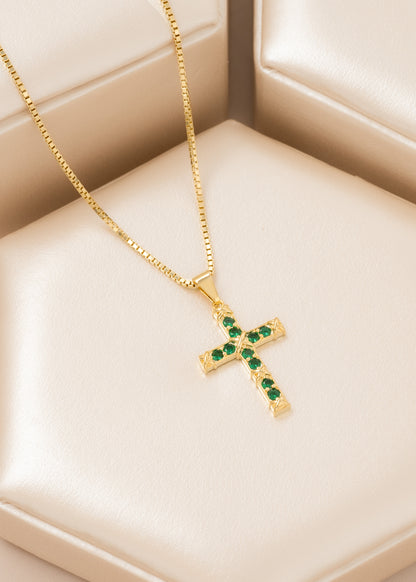 Dije Cruz De Lujo Verde Tipo Esmeralda