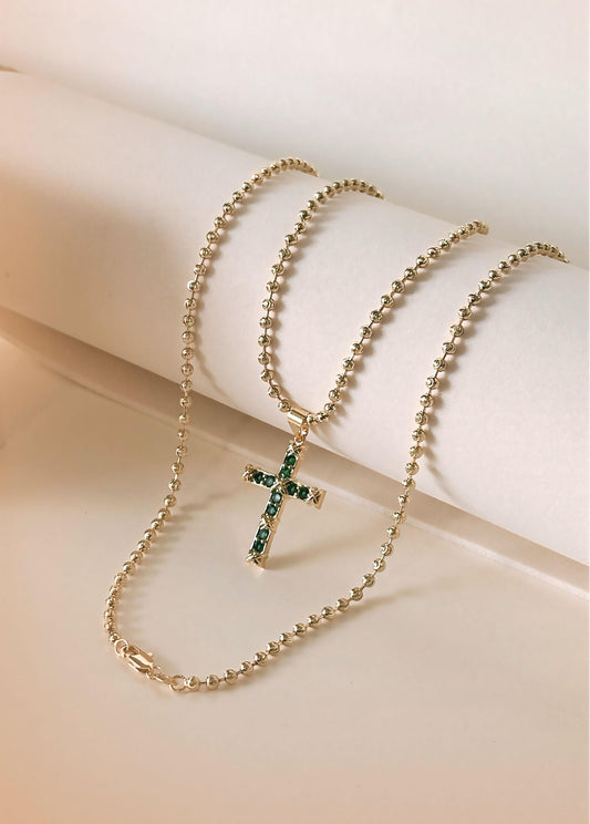 Cadena Militar italiana 65cm + Cruz verde  esmeralda