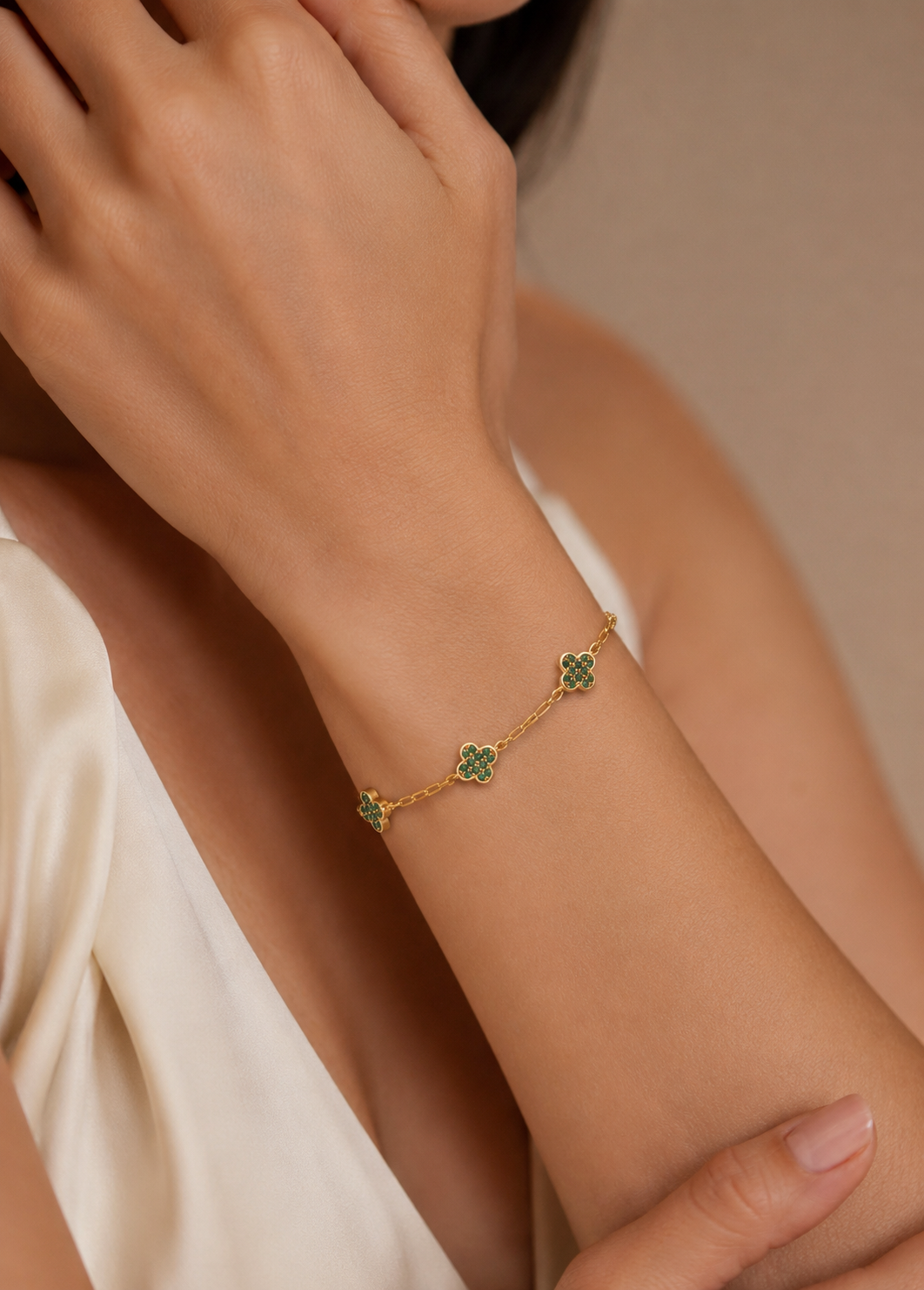 Pulsera de lujo  trebol 17 cm Verde O Cristal